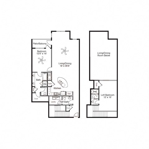 Floor plan for 2 beds, 2.5 baths, 1854 sqft