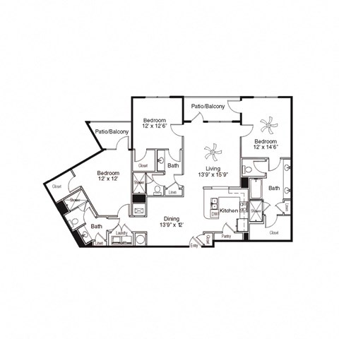 Floor plan for 3 beds, 3 baths, 1683 sqft