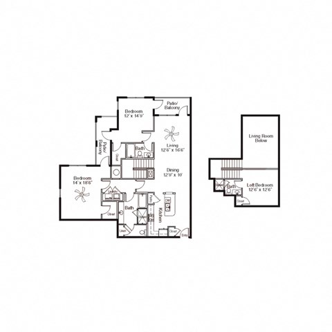 Floor plan for 3 beds, 3 baths, 1754 sqft