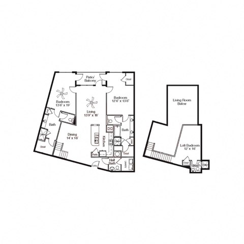 Floor plan for 3 beds, 3.5 baths, 1932 sqft