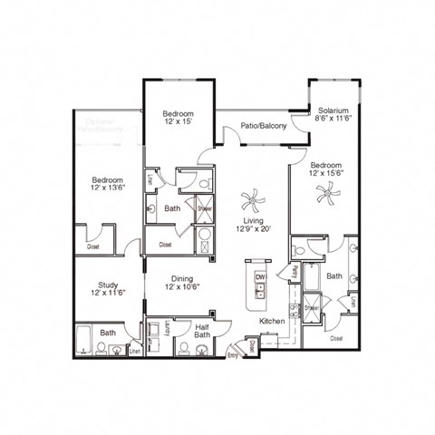 Floor plan for 3 beds, 3.5 baths, 2175 sqft