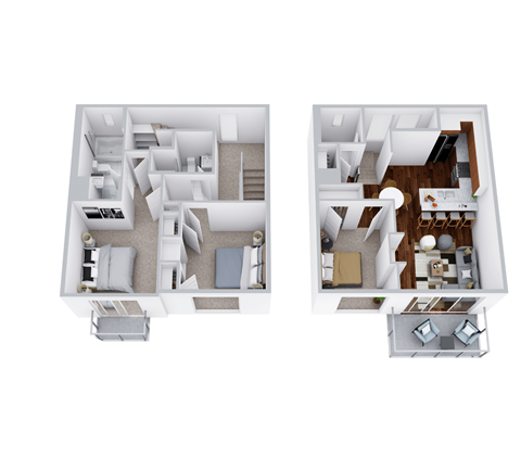 Floor plan for 3 beds, 2 baths, 1264 sqft