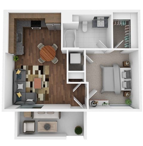 Floor plan for 1 bed, 1 bath, 600 sqft