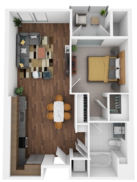 Floor plan for 1 bed, 1 bath, 803 sqft