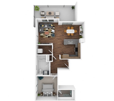 Floor plan for 1 bed, 1 bath, 851 sqft