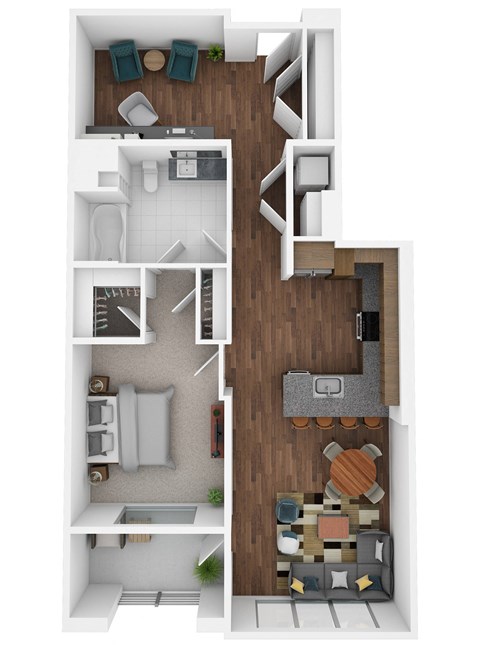 Floor plan for 1 bed, 1 bath, 958 sqft