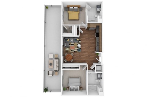 Floor plan for 2 beds, 2 baths, 967 sqft