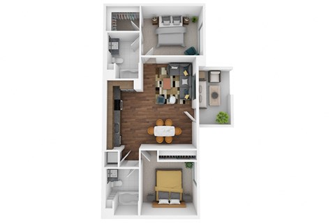 Floor plan for 2 beds, 2 baths, 994 sqft