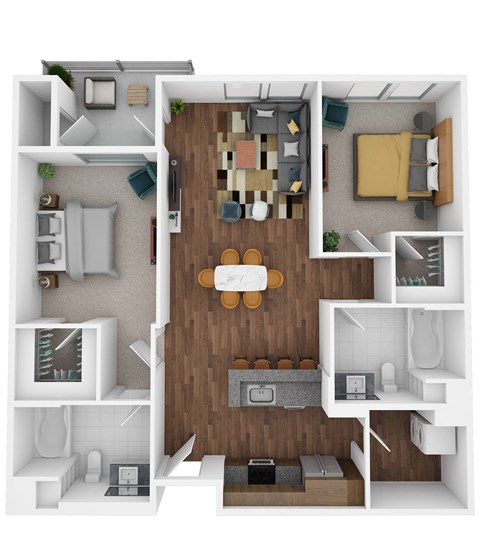Floor plan for 2 beds, 2 baths, 1055 sqft