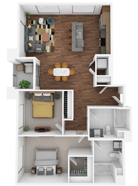 Floor plan for 2 beds, 2 baths, 1091 sqft