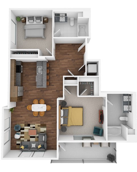 Floor plan for 2 beds, 2 baths, 1097 sqft