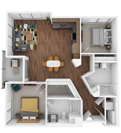 Floor plan for 2 beds, 2 baths, 1100 sqft