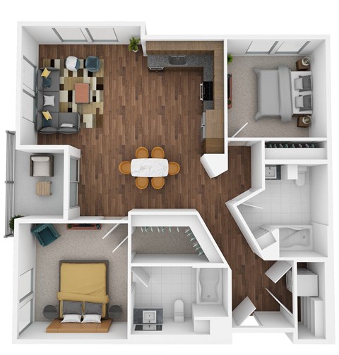 Floor plan for 2 beds, 2 baths, 1108 sqft
