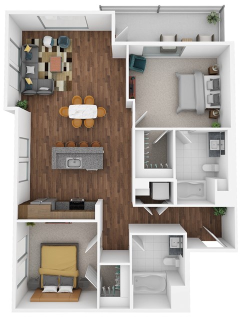 Floor plan for 2 beds, 2 baths, 1148 sqft
