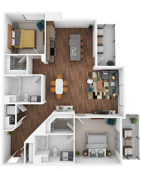 Floor plan for 2 beds, 2 baths, 1191 sqft