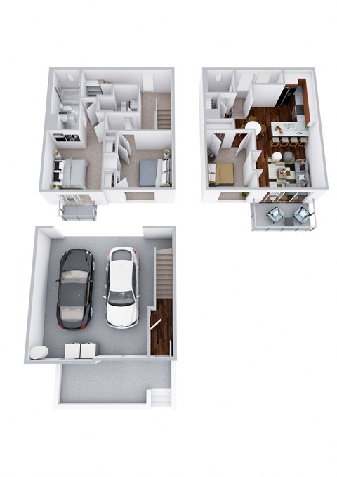 Floor plan for 3 beds, 2 baths, 1307 sqft