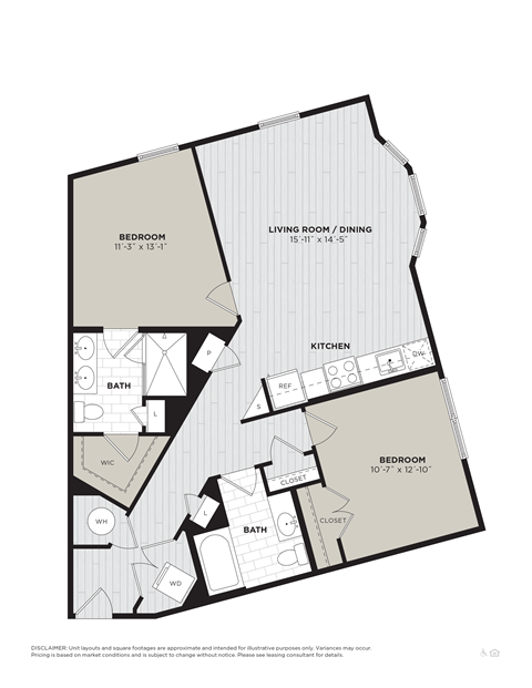 Floor plan for 2 beds, 2 baths, 1080 sqft