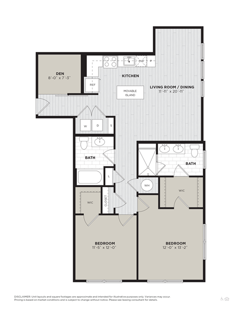 Floor plan for 2 beds, 2 baths, 1177 sqft