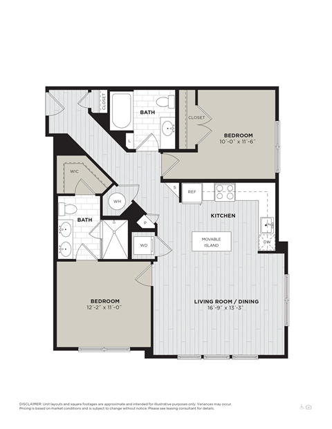 Floor plan for 2 beds, 2 baths, 1018 sqft