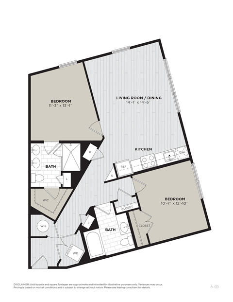 Floor plan for 2 beds, 2 baths, 1065 sqft