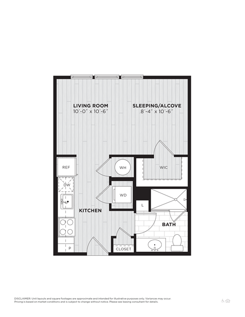 Floor plan for studio, 1 bath, 473 sqft