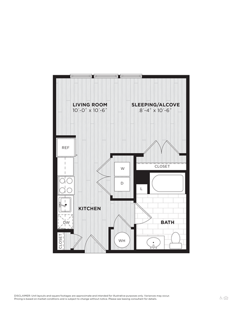 Floor plan for studio, 1 bath, 473 sqft