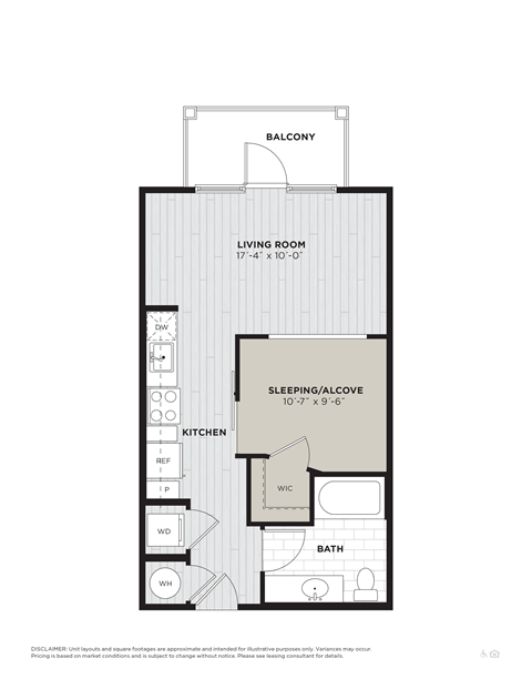 Floor plan for studio, 1 bath, 540 sqft