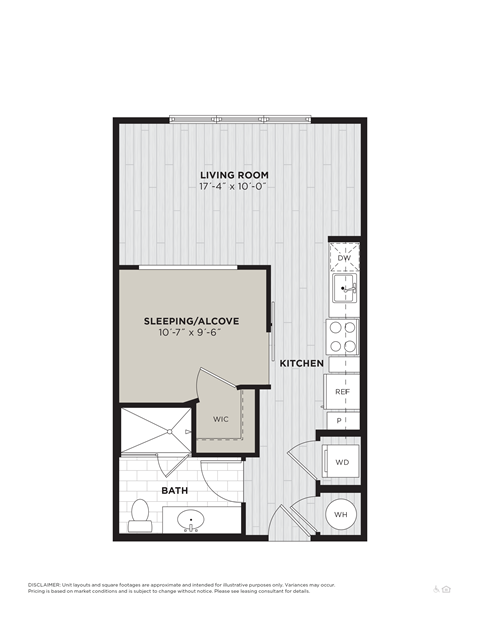 Floor plan for studio, 1 bath, 540 sqft