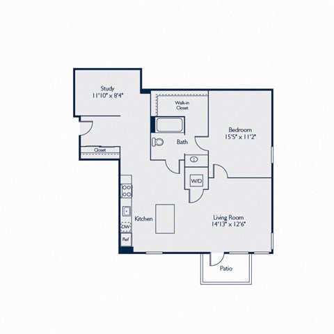 Floor plan for 1 bed, 1 bath, 921 sqft