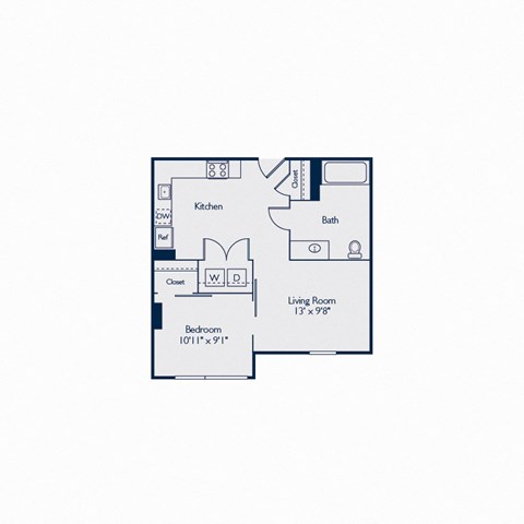 Floor plan for 1 bed, 1 bath, 542 sqft