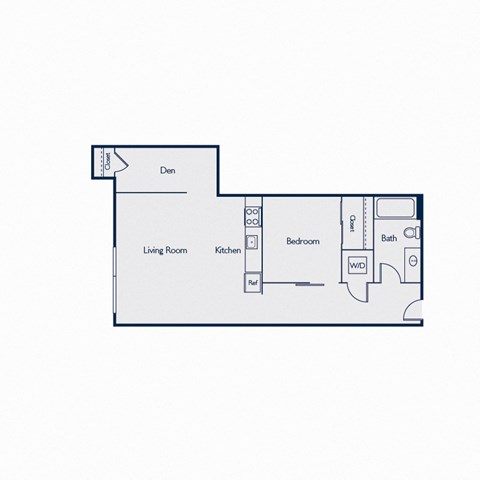 Floor plan for 1 bed, 1 bath, 742 sqft