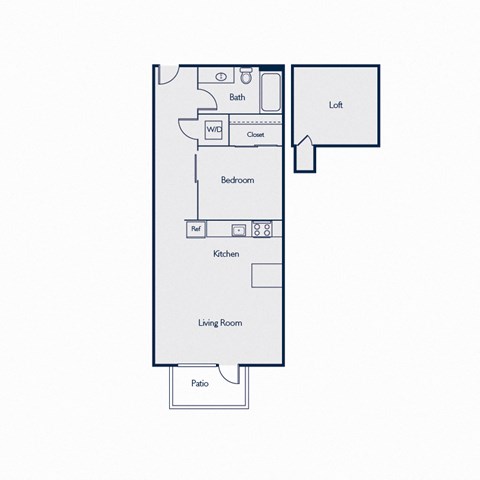 Floor plan for 1 bed, 1 bath, 683 sqft