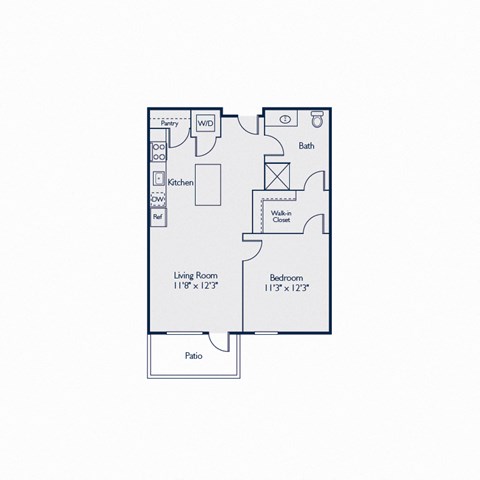 Floor plan for 1 bed, 1 bath, 695 sqft