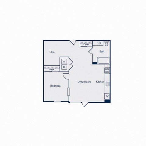 Floor plan for 1 bed, 1 bath, 709 sqft