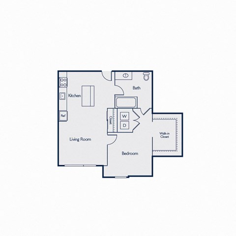 Floor plan for 1 bed, 1 bath, 721 sqft