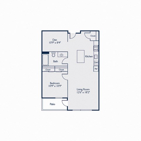 Floor plan for 1 bed, 1 bath, 736 sqft
