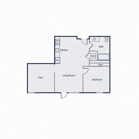 Floor plan for 1 bed, 1 bath, 728 sqft