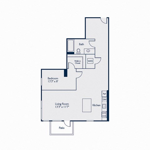 Floor plan for 1 bed, 1 bath, 824 sqft