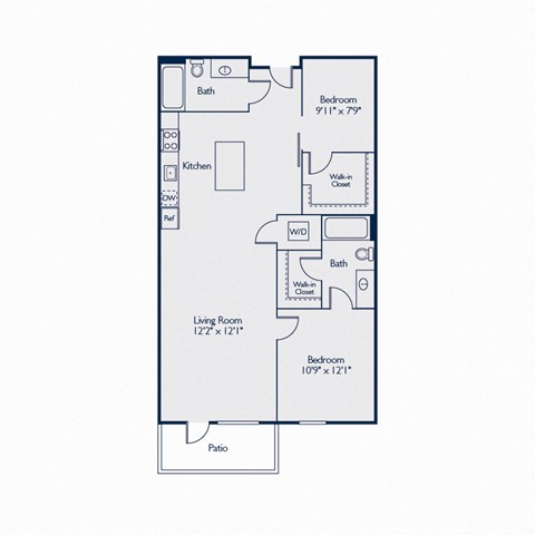 Floor plan for 2 beds, 2 baths, 946 sqft