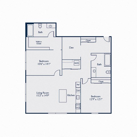 Floor plan for 2 beds, 2 baths, 1223 sqft