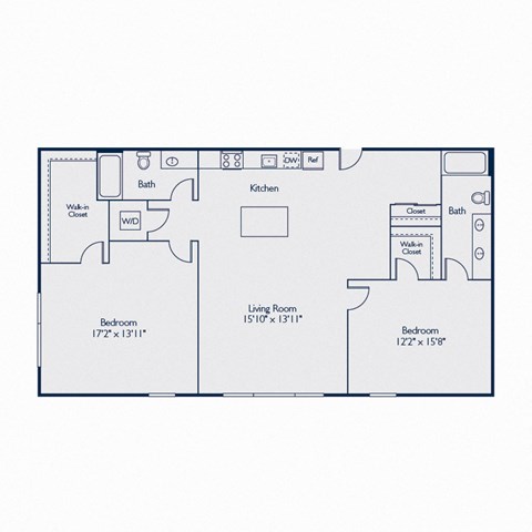 Floor plan for 2 beds, 2 baths, 1342 sqft