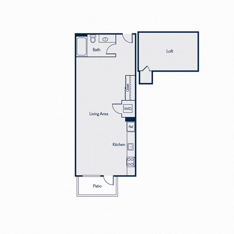 Floor plan for studio, 1 bath, 686 sqft