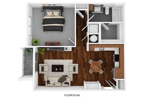 Floor plan for 1 bed, 1 bath, 721 sqft