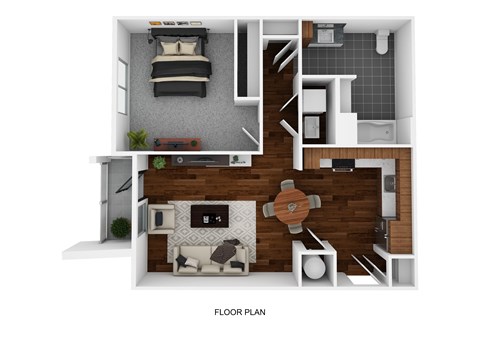 Floor plan for 1 bed, 1 bath, 718 sqft