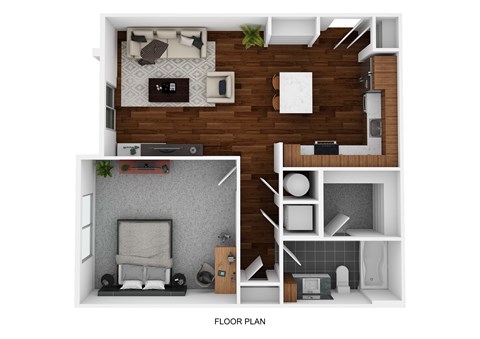 Floor plan for 1 bed, 1 bath, 721 sqft