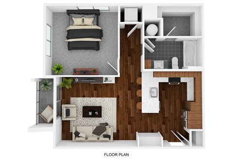 Floor plan for 1 bed, 1 bath, 746 sqft