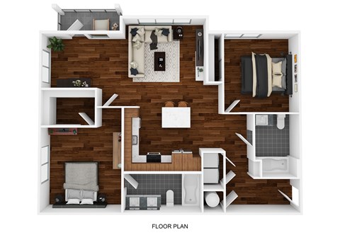 Floor plan for 2 beds, 2 baths, 1083 sqft