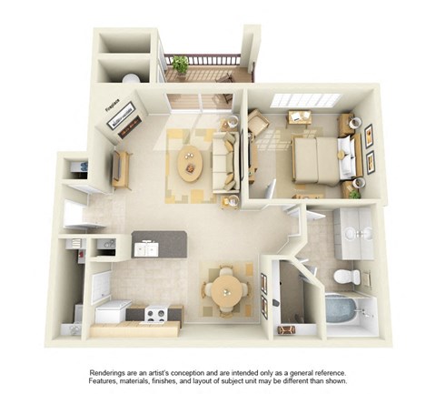 Floor plan for 1 bed, 1 bath, 707 sqft