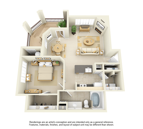Floor plan for 1 bed, 1 bath, 780 sqft