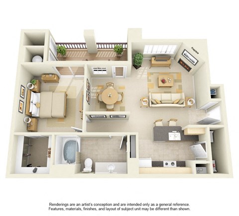 Floor plan for 1 bed, 1 bath, 796 sqft